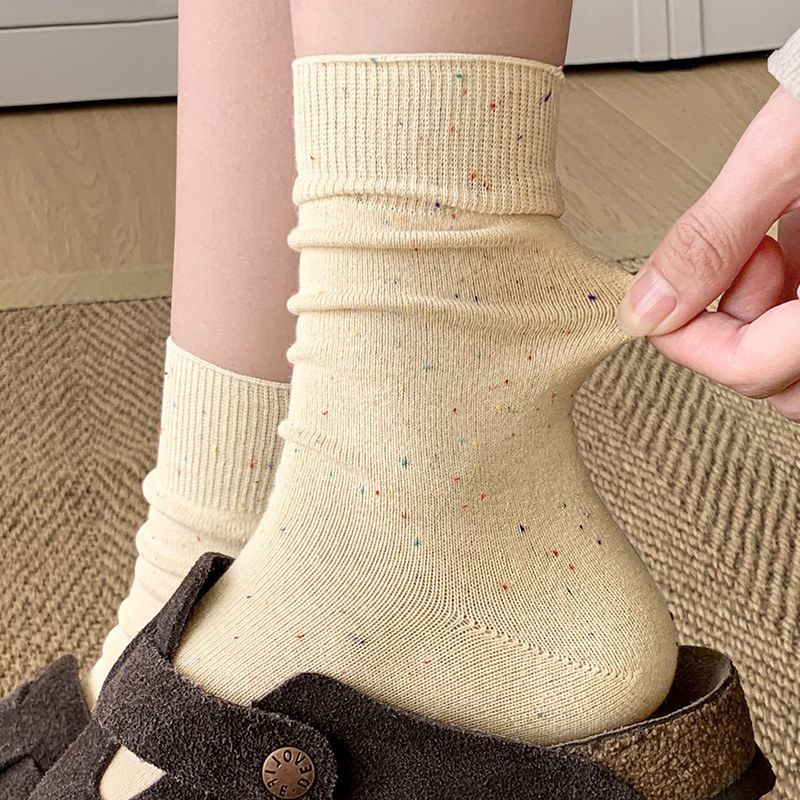 彩色点子堆堆袜女秋冬季新品百搭中筒袜复古纯色时尚INS潮搭棉袜