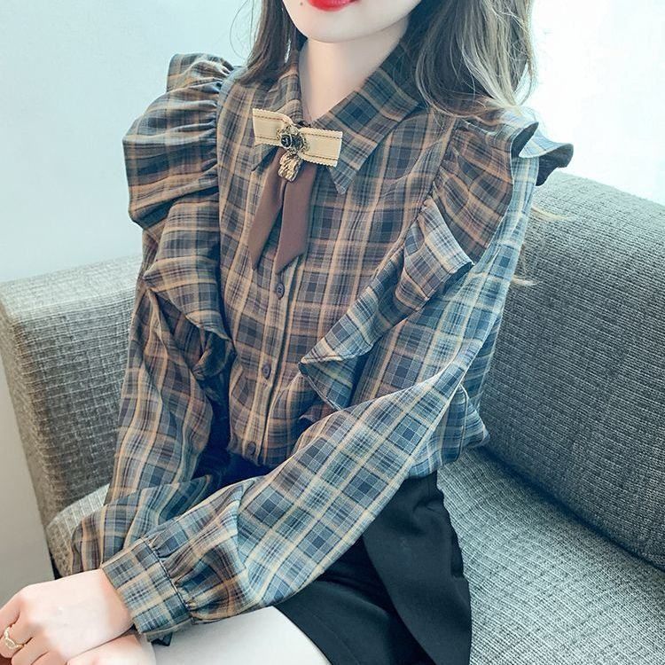 美式复古格子加绒衬衫女春秋冬季2025新款流行衬衣设计感长袖上衣