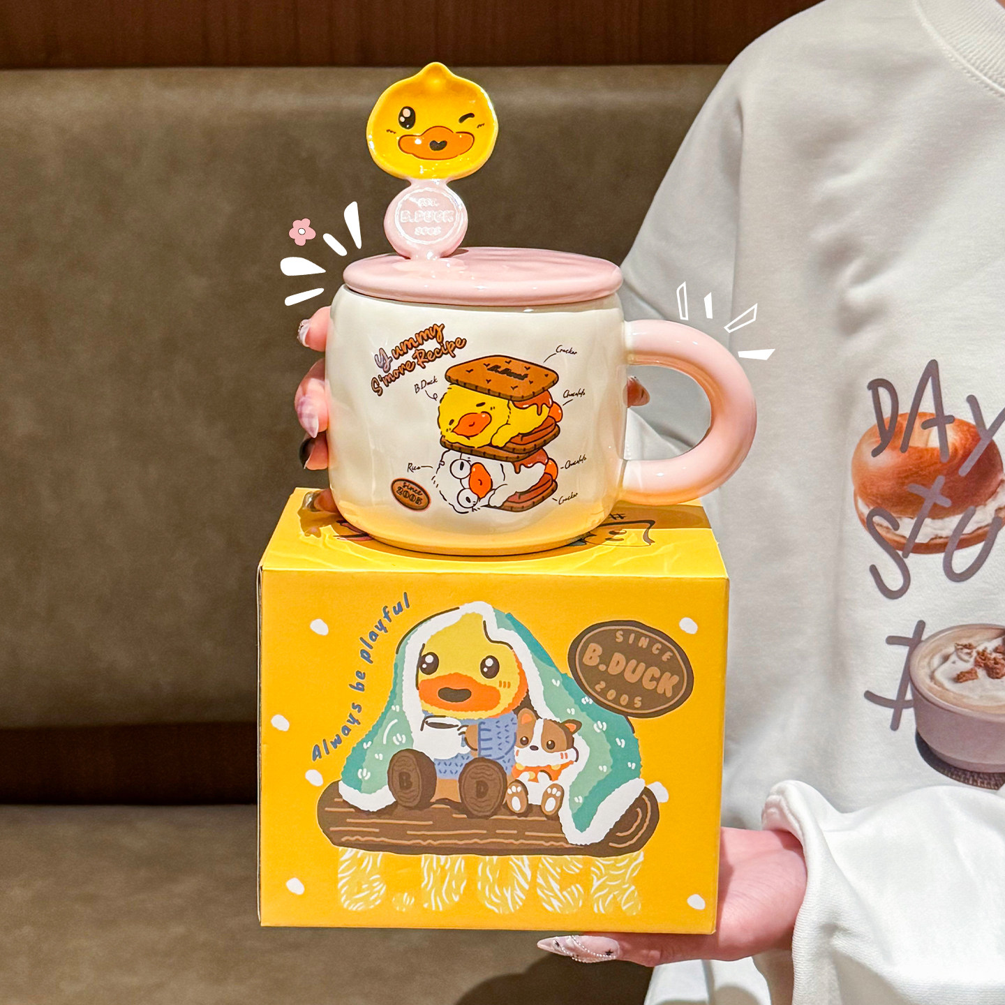B.Duck小黄鸭陶瓷水杯马克杯情侣学生上班族带盖带勺大容量咖啡杯,餐饮具,马克杯,淘宝优惠券,粉丝福利购,淘宝优惠卷
