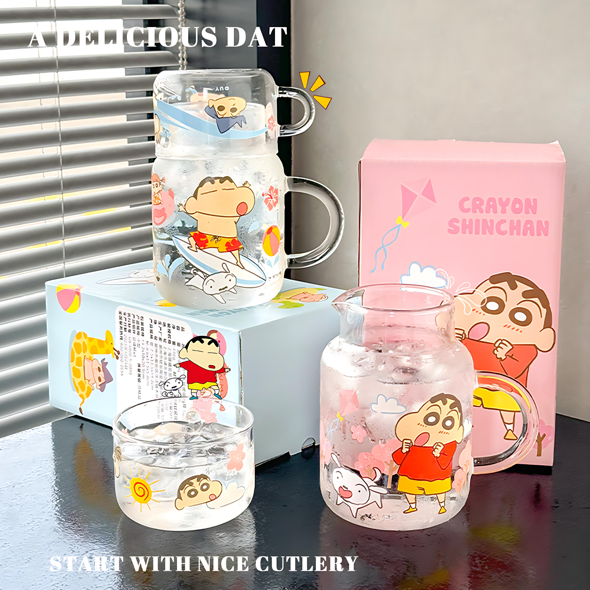蜡笔小新ns风玻璃杯情侣水杯
