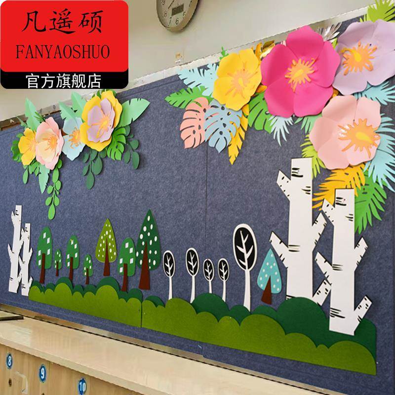 植树节教室布置3.12植树节绿树环创田园森系毛毡布立体墙贴幼儿园