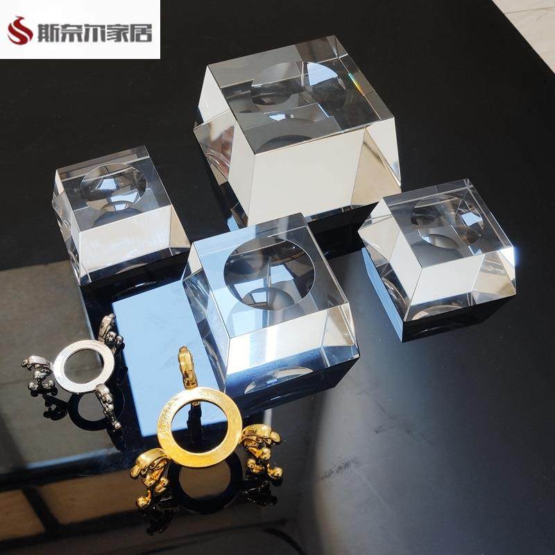 天然人造水晶球底座水晶凹底梯形玻璃金属方块圆球定制方体小摆件
