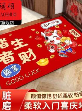 新年装饰2026马年新年入户门地垫红色进门口脚垫过年春节喜庆玄关