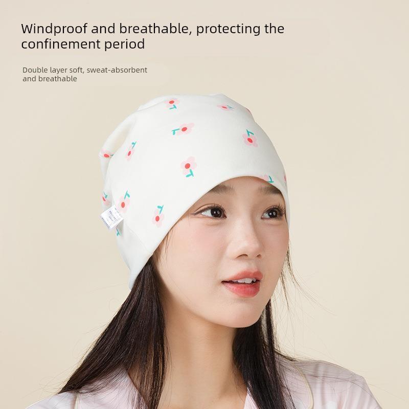 孕妈月子帽秋冬季新款产妇坐月双层高弹防风多功能帽子空调房保暖