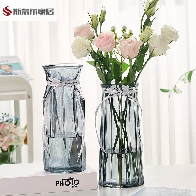 .水水养家用塑料花瓶客培厅明装饰玻璃透防摔绿萝花养百合彩色