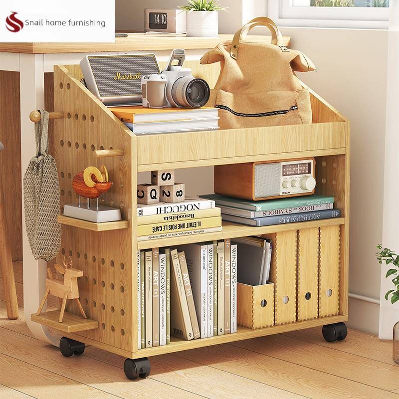 桌下置物架书桌旁小书架可移动带轮落地办公桌边推车书本收纳书柜
