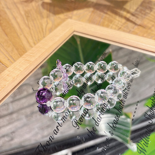 天然白水晶牛鼻孔泡泡珠巴西全净紫水晶手串一物一拍转运生日礼物