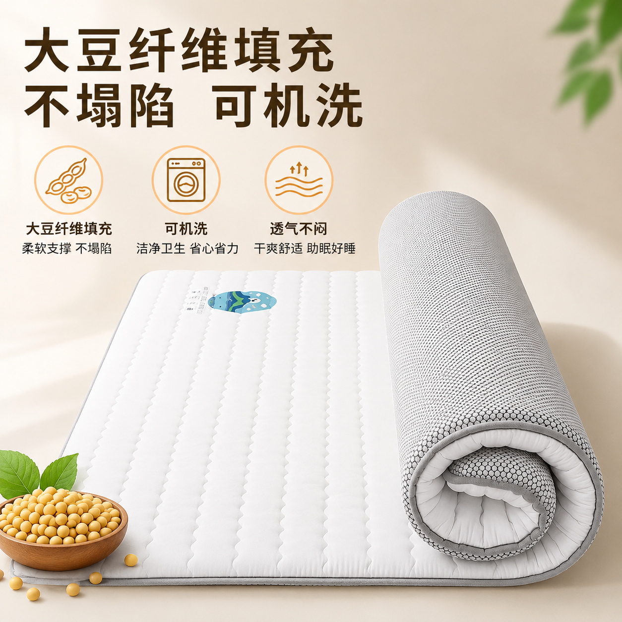 A类大豆纤维床垫学生宿舍上下铺软垫90cm家用可折叠床褥子1.8