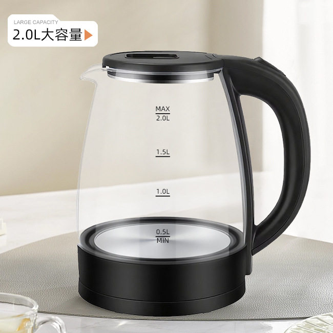 外贸2L kettle蓝光玻璃电热水壶大容量电水壶出口自动断电