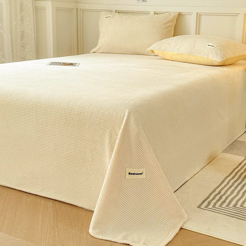 纯色华夫格牛奶绒床单单件冬季加厚珊瑚绒被单三件套宿舍单人床单