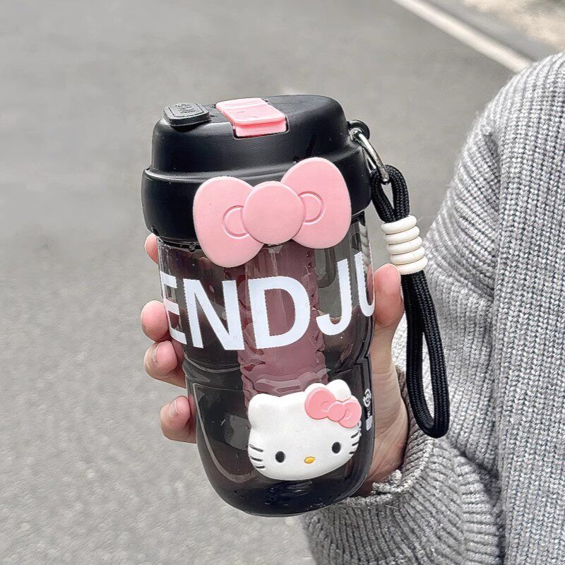 高颜值带吸管水杯户外运动耐摔塑料杯网红韩版学生便携双饮随行杯