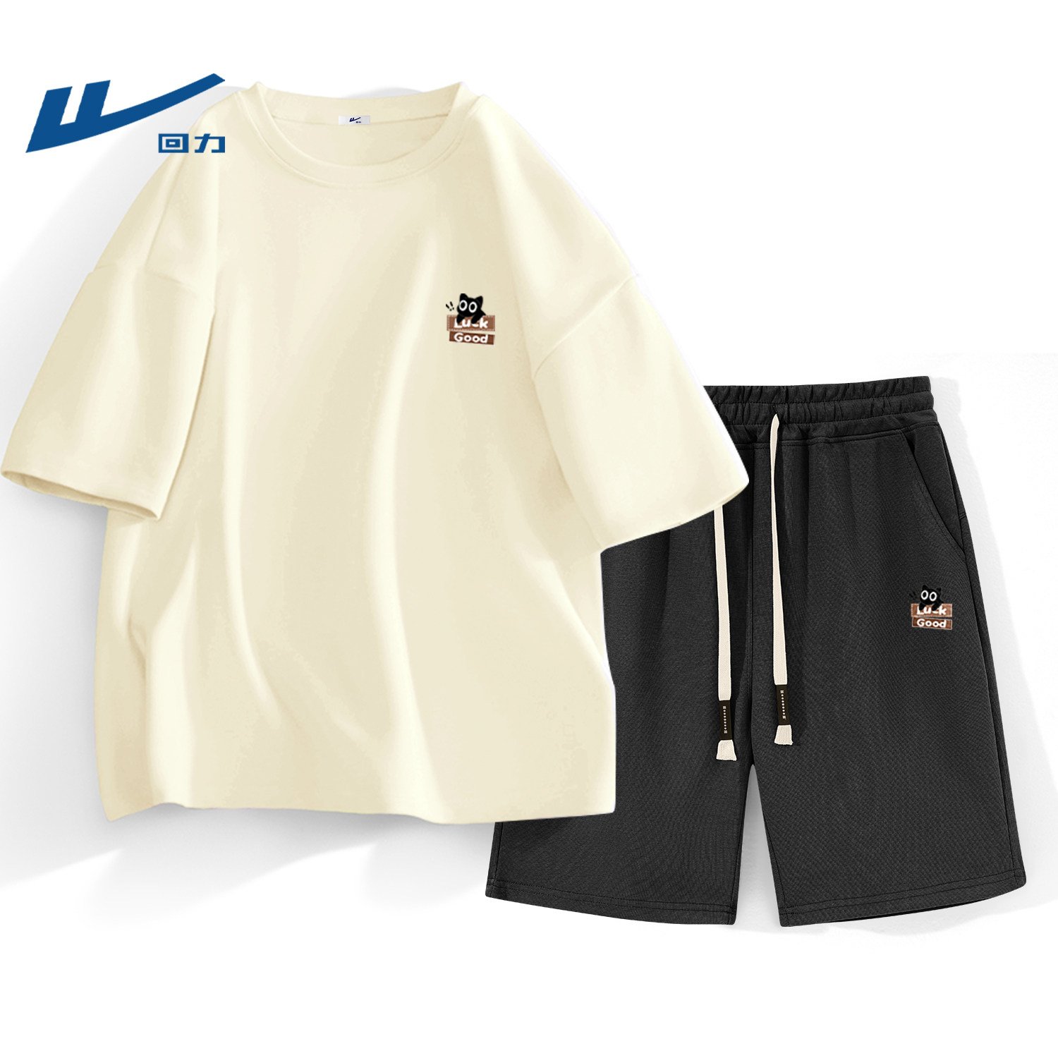 回力男士高级感运动短袖套装夏季青少年男装帅气学生潮流短裤上衣