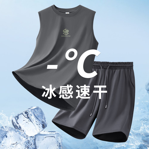 回力背心短裤套装无袖透气跑步两件套夏季男宽松健身训练运动衣服