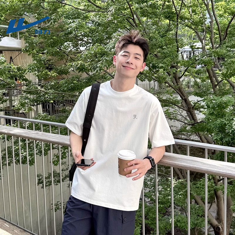 回力白色纯棉短袖t恤男生夏季简约休闲上衣青少年半袖衣服夏装男