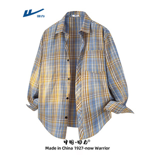 回力格子衬衫男款2026新款美式高级感痞帅休闲长袖衬衣开春外套男