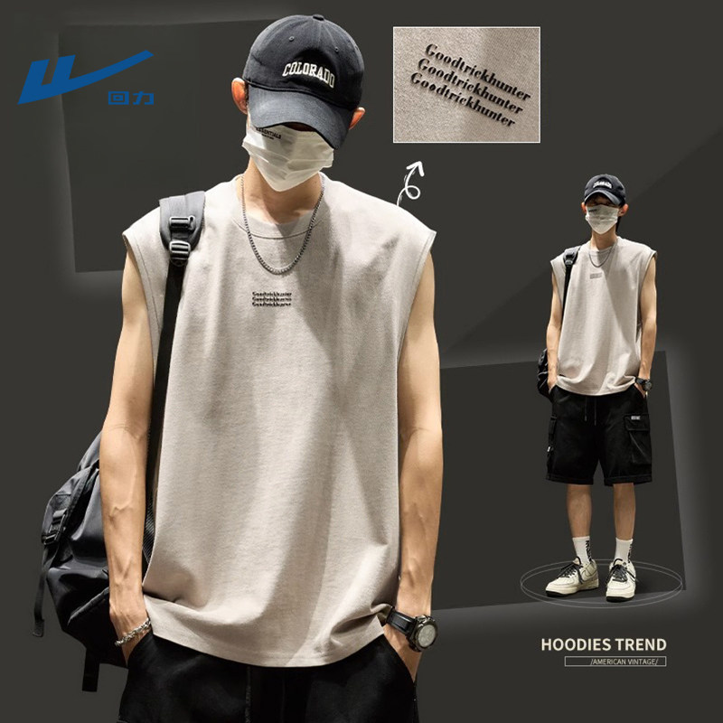 回力美式背心男生印花运动坎肩宽松男士夏季篮球健身纯棉无袖t恤