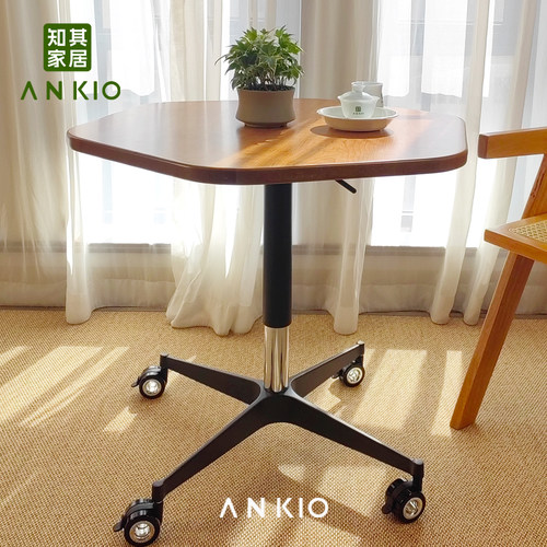 知其可移动升降桌客厅可升降茶几带轮小户型实木边几