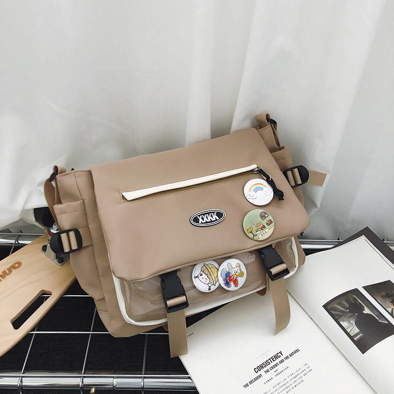 工装百搭in邮差包男大学生上课单肩背包女双肩旅游轻便韩版潮流大