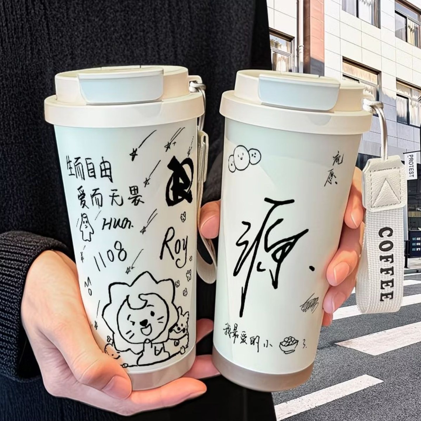 王源莱阳涂鸦周边保温杯