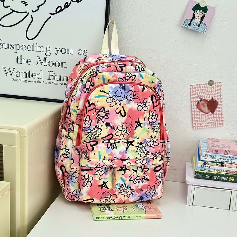 韩系in高颜值小众设计清新甜美个性涂鸦背包女双肩旅游轻便初高中