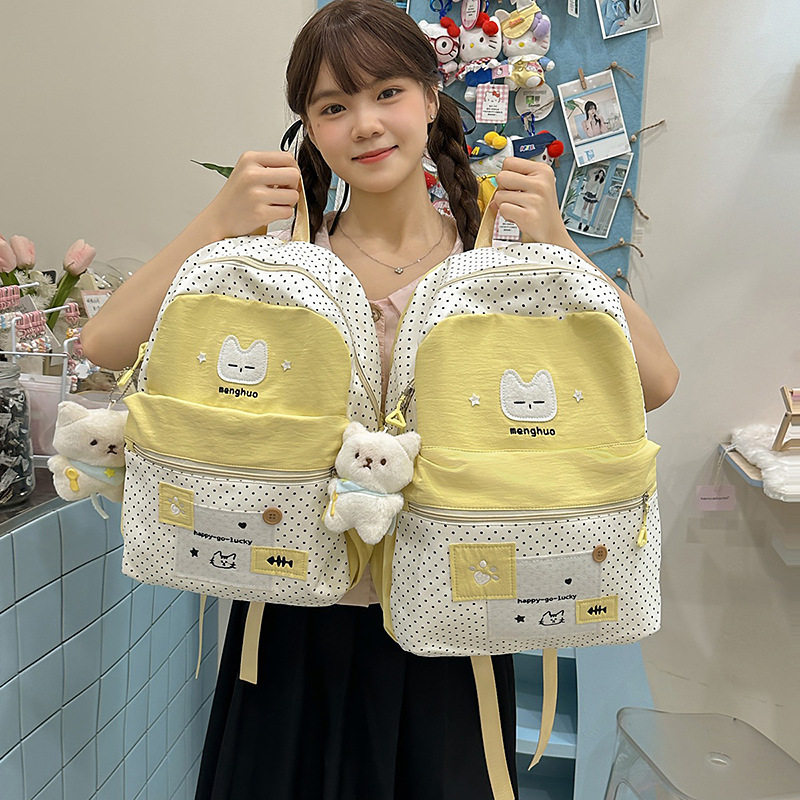 新款日系in高颜值清新甜美可爱猫咪波点背包女双肩旅游轻便初高中