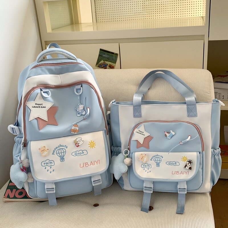 书包初中女生大容量高颜值in风小众双肩包两件套补习袋轻便背包女