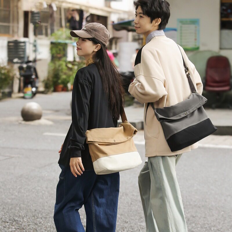 2025大容量帆布包女斜挎包单肩包日系复古纯色简约托特包休闲旅行