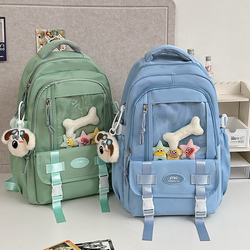 日系in小清新女生背包女双肩旅游轻便百搭双肩包可爱透明吧唧痛包