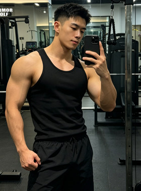 夏季纯棉背心男士圆领健身运动