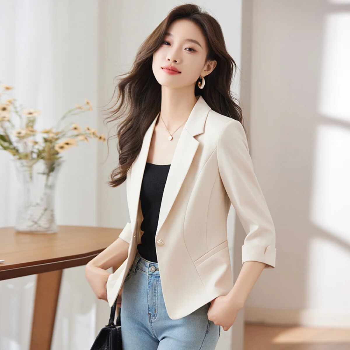 诺缇娜女装薄款七分袖小西装外套2026春夏小个子短款修身西服上衣