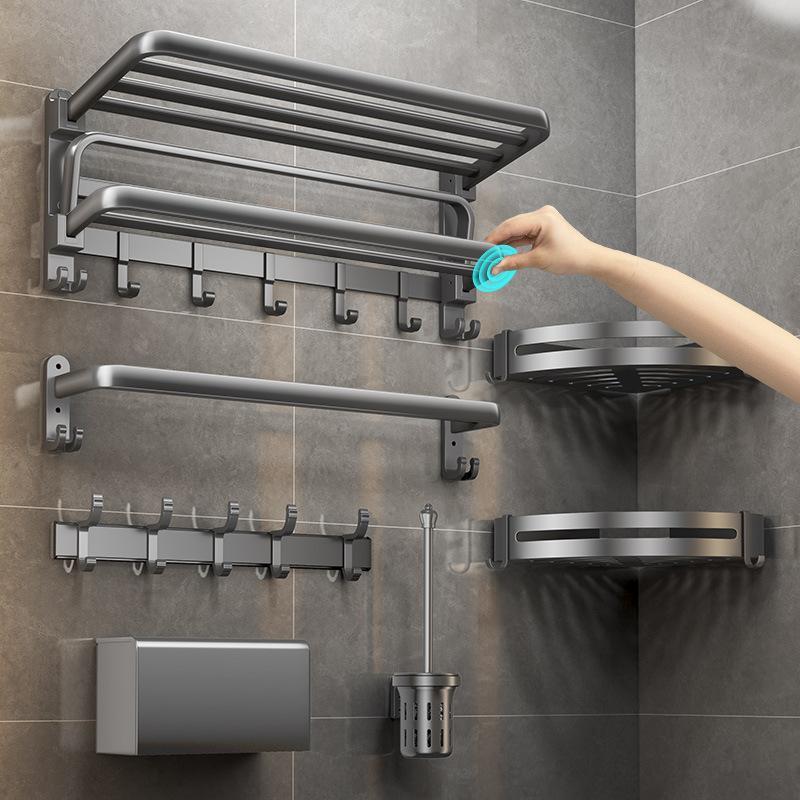 毛巾架卫生间免打孔浴巾架一体挂架套件厕所洗澡间浴室架子置物架