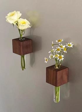 实木创意插花器冰箱贴磁吸装饰摆饰ins个性立体种花养花试管花瓶