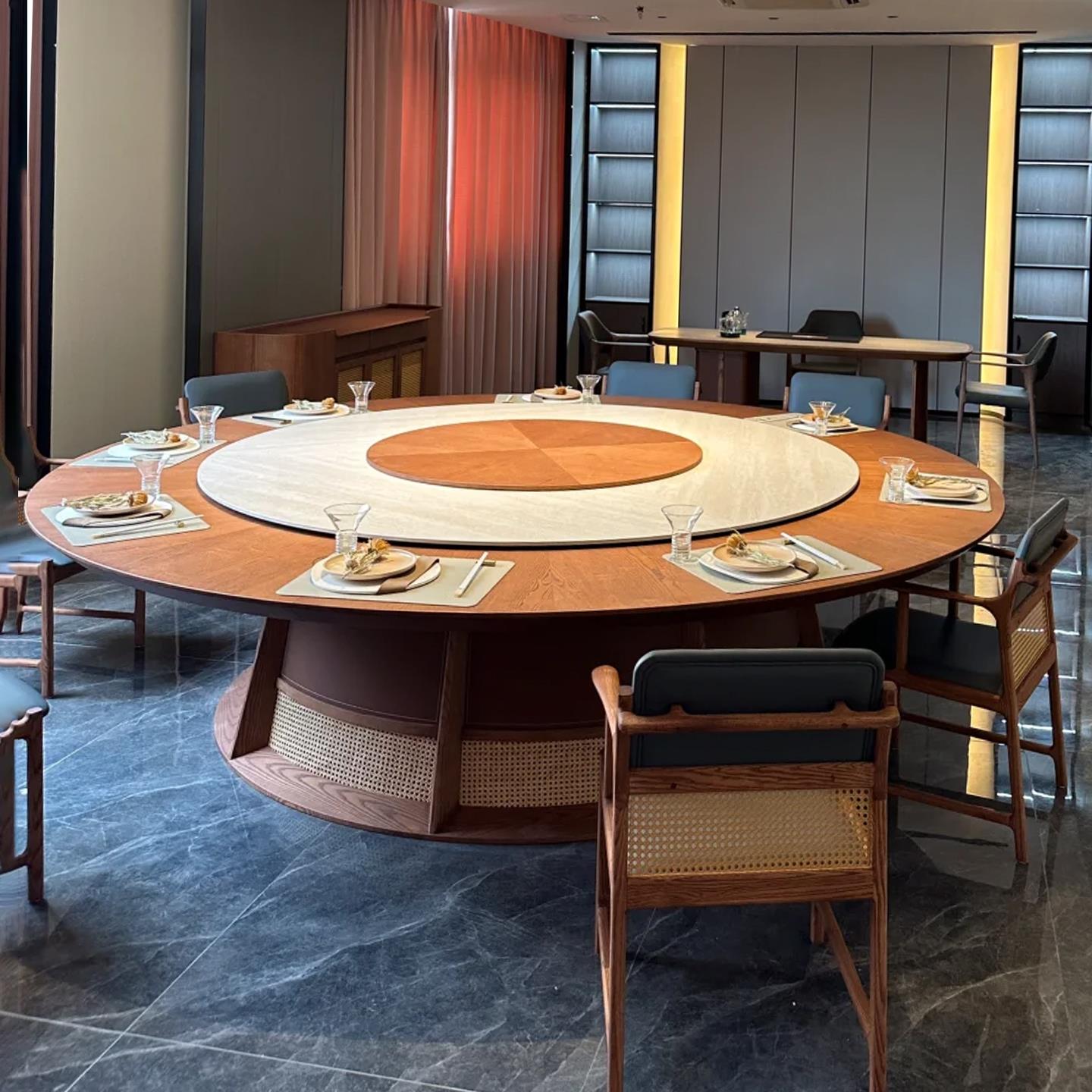 岩板实木酒店餐桌大圆桌电动饭店饭厅包厢专用15人20人火锅桌2米6
