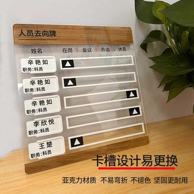 亚克力办公室岗位值班人员去向牌定制职员外出请假工作状态提示牌
