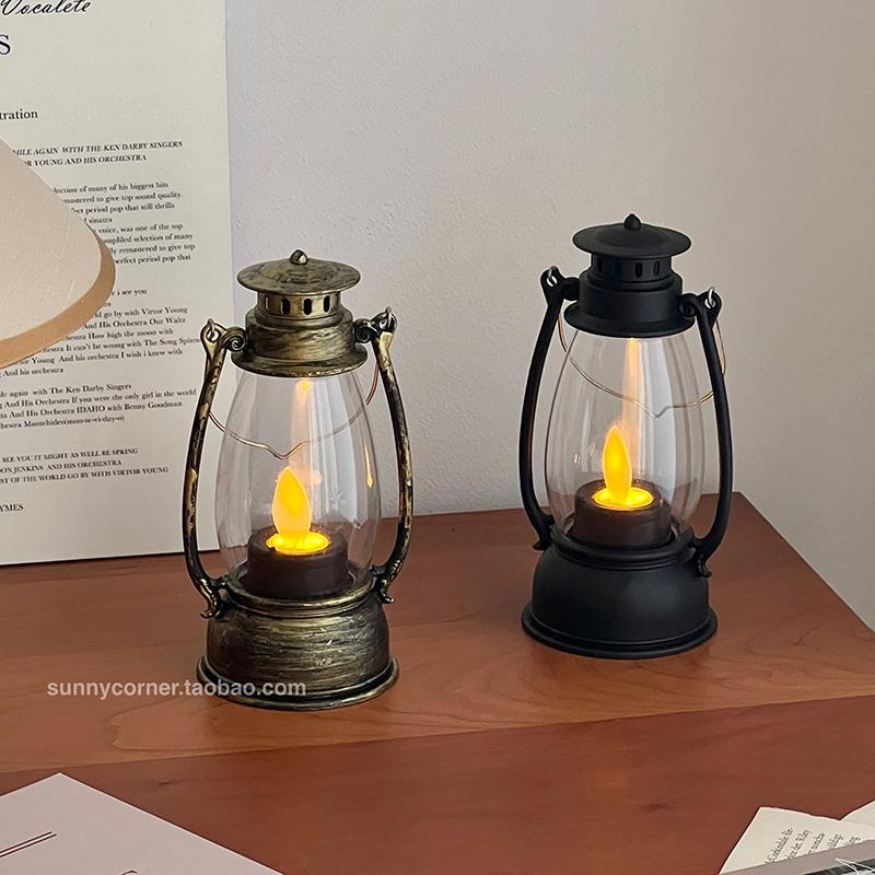 覆古摇摆烛光防风灯煤油灯摆件露营手提小夜灯ins卧室led装饰气氛