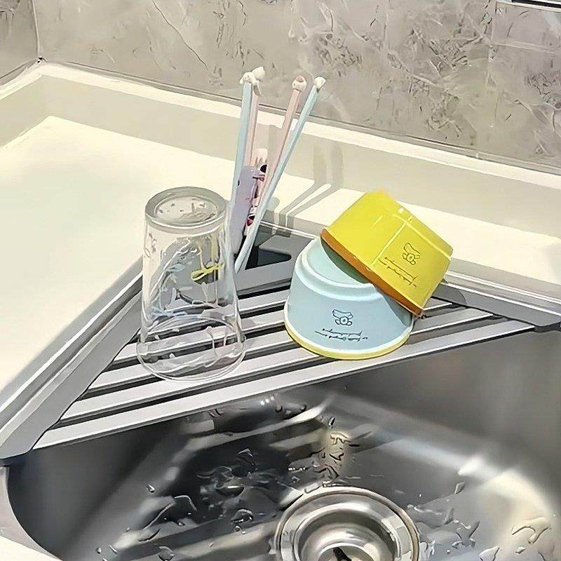 洗碗池水槽三角沥水架厨房碗碟置物架可折叠沥水卷帘硅胶滤水架子,厨房/烹饪用具,水槽置物架,淘宝优惠券,粉丝福利购,淘宝优惠卷