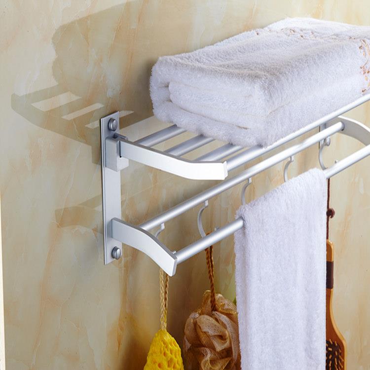无痕贴片免打孔两用太空铝毛巾架活动浴室挂架折叠浴巾架衣钩挂件