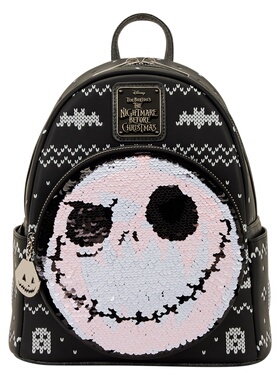 Loungefly迪士尼圣诞夜惊魂周边杰克骷髅亮片双肩包女生迷你背包
