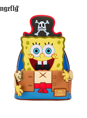 Loungefly海绵宝宝正版周边海盗造型压纹刺绣双肩包卡通迷你背包