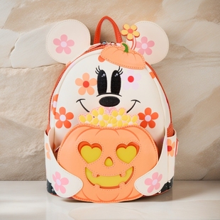 Loungefly迪士尼米老鼠米妮周边万圣节南瓜双肩包女夜光迷你背包