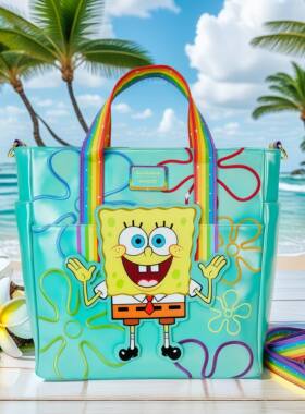 Loungefly海绵宝宝周边卡通刺绣双肩背包手提托特包女单肩斜挎包