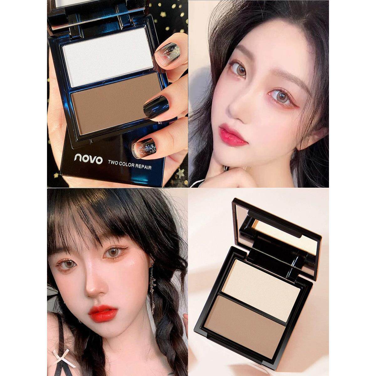 双色修容粉饼舞台妆高光阴影鼻影侧影提亮遮瑕发际线两用粉一体盘