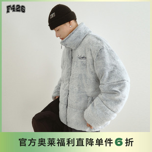 国潮牌情侣嘻哈秋冬宽松撞色ogo毛绒立领棉服外套 F426奥莱店