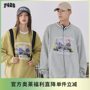 F426奥莱店国潮牌花卉字母贴布绣圆领卫衣