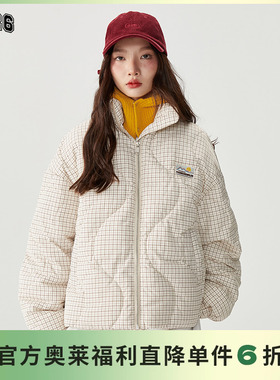 【F426奥莱店】国潮牌冬季情侣街头宽松波浪绗线格子棉服外套