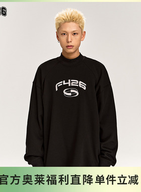 【F426奥莱店】国潮牌情侣美式街头宽松休闲半高领分割圆领卫衣