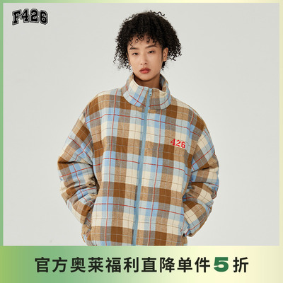 F426国潮牌哥特字体植绒格子棉服
