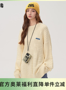【F426奥莱店】国潮牌情侣街头嘻哈宽松立体提花肌理圆领毛衣春季