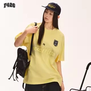 【F426官方店】国潮牌夏季新款情侣休闲美式复古印花徽章短袖T恤