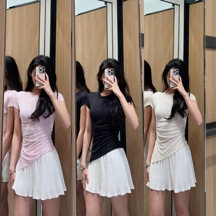 2025年新款Modal-Silk同款不对称莫代尔丝质混纺开衩休闲运动T恤